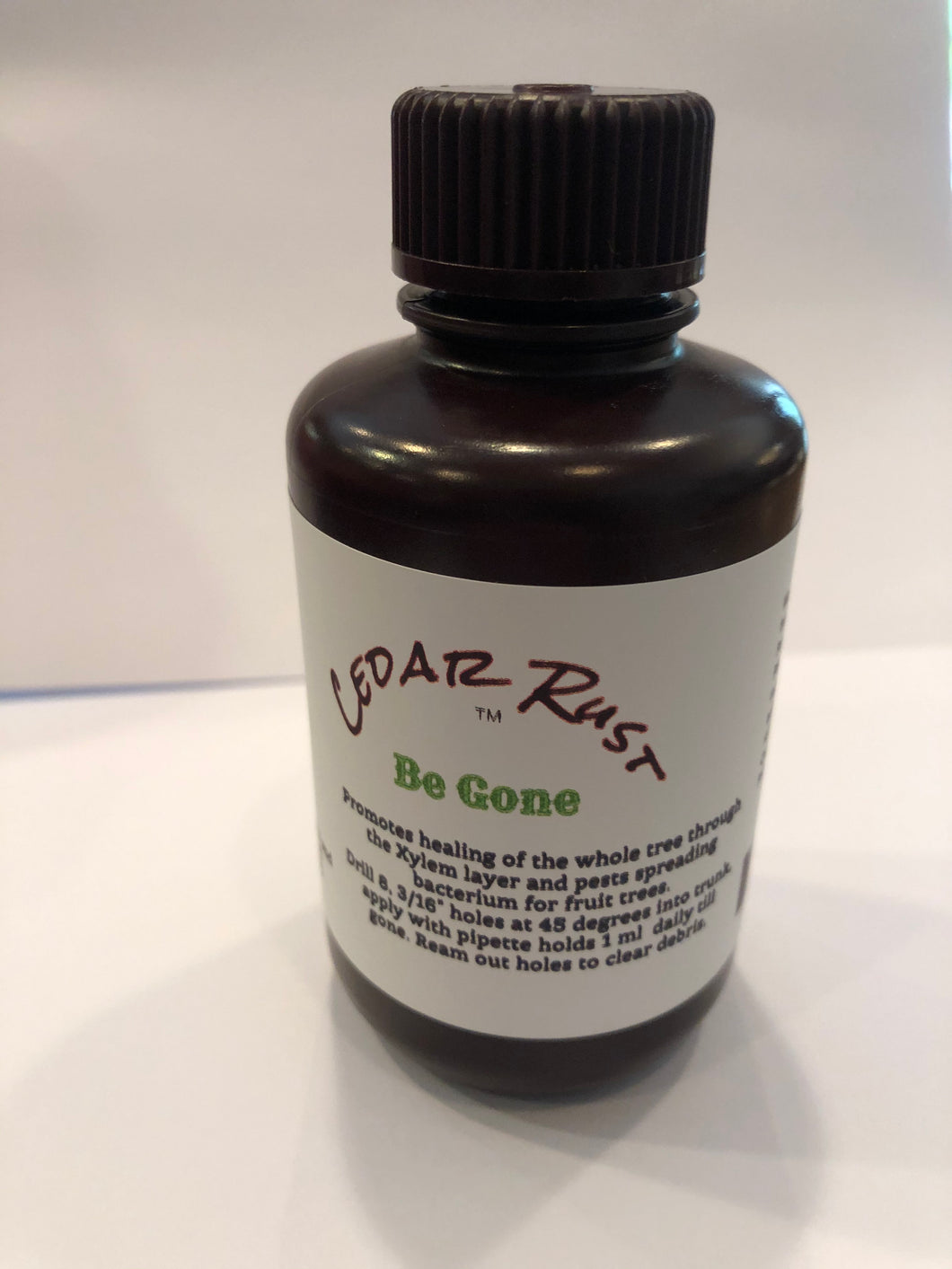 Cedar Rust Be Gone ™ Safely promotes healing of the whole tree for Cedar Rust disease. All organic plant ingredients. 120 ml 4 oz.